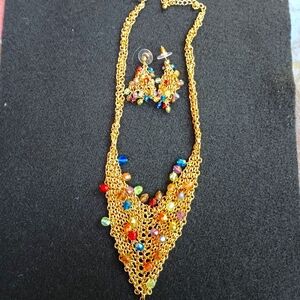 Source Unknown Gold and Red Necklace with Intricate Design